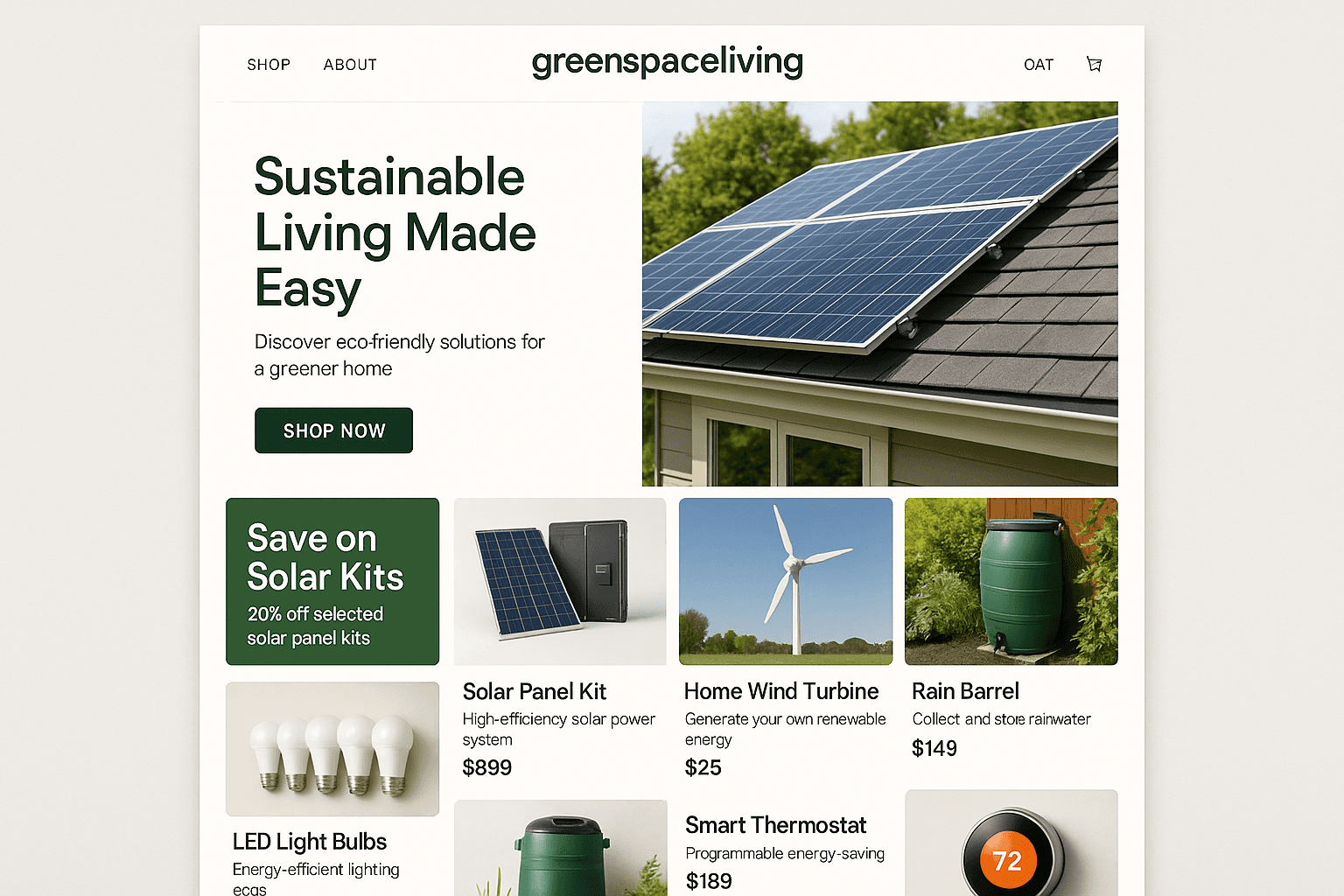 greenspaceliving.com website mockup